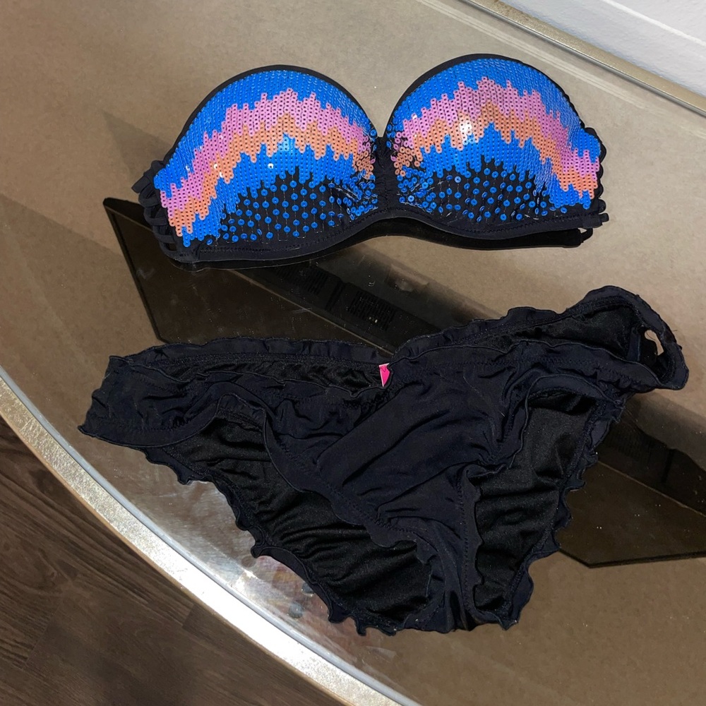 Strapless sequin bathing suit top